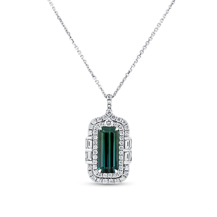 Uneek Precious Collection Double-Halo Emerald Green Tourmaline Drop Pendant