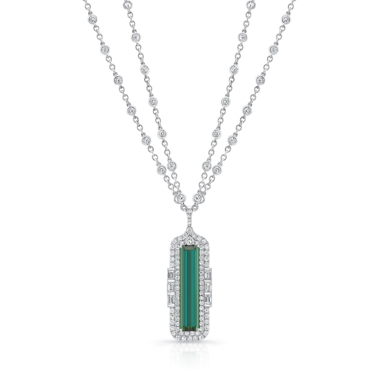 Uneek The Empress Emerald Cut Green Tourmaline Diamond Pendant