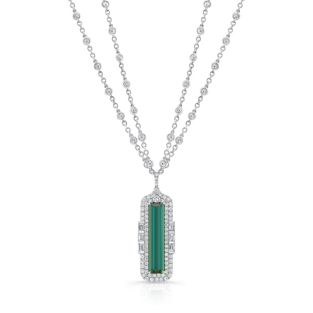 Uneek Precious Collection Double-Halo Emerald Green Tourmaline Drop Pendant