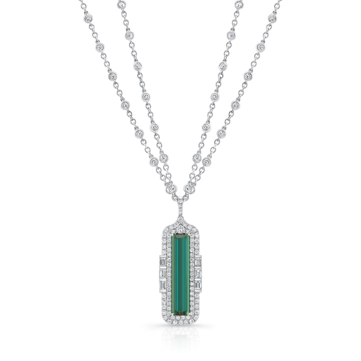 Uneek Precious Collection Double-Halo Emerald Green Tourmaline Drop Pendant