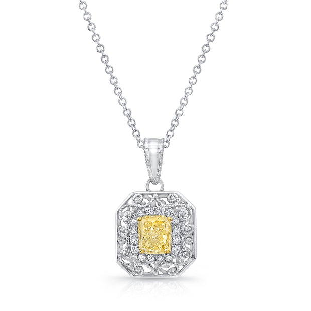 Uneek Natureal Collection Vintage Radiant Fancy Yellow Diamond Drop Pendant