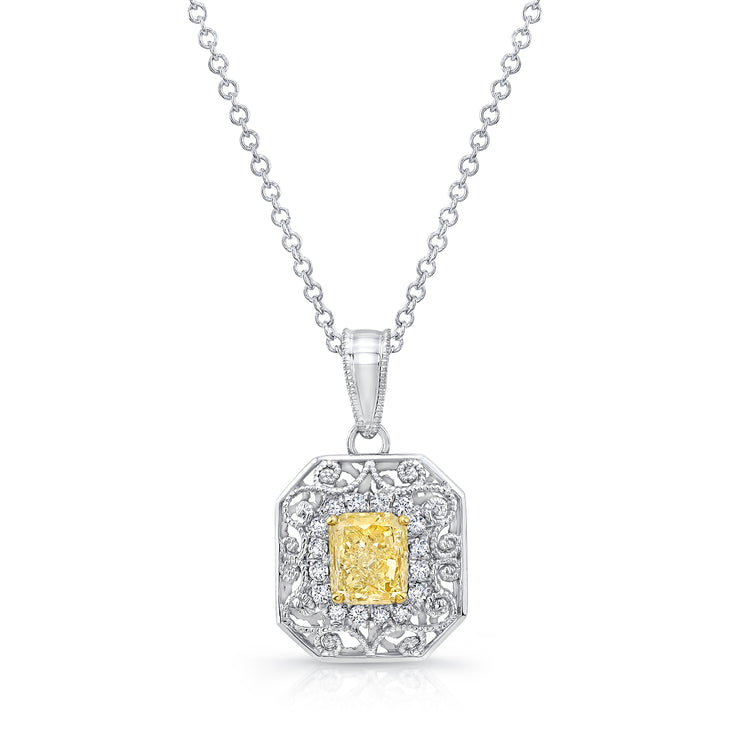 Uneek Natureal Collection Vintage Radiant Fancy Yellow Diamond Drop Pendant