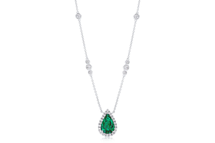 Uneek Precious Collection Halo Pear Emerald Drop Necklace