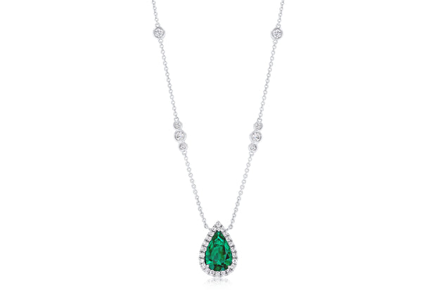Uneek Precious Collection Halo Pear Emerald Drop Necklace