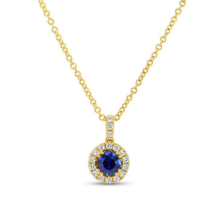 Uneek Precious Collection Halo Round Blue Sapphire Drop Pendant