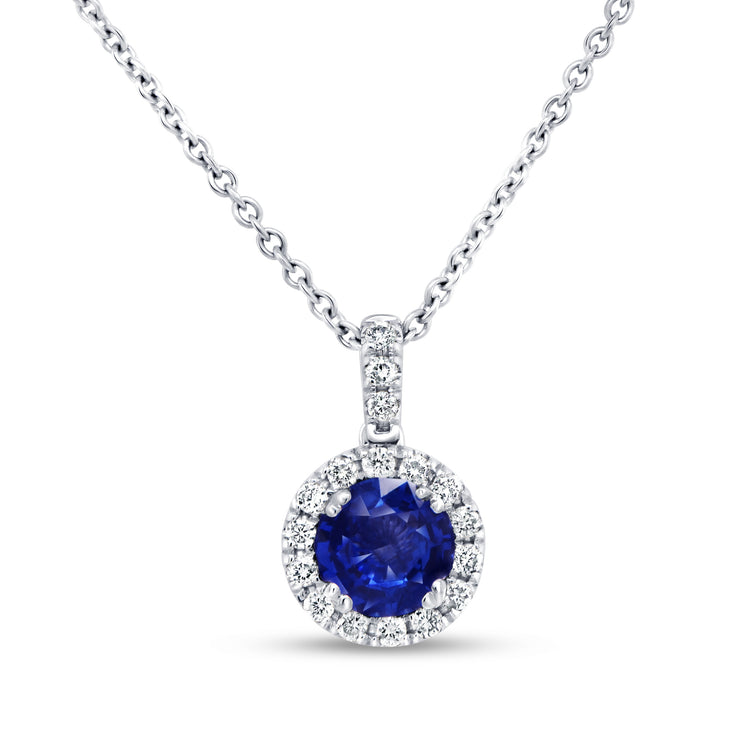 Uneek Precious Collection Halo Round Blue Sapphire Drop Pendant