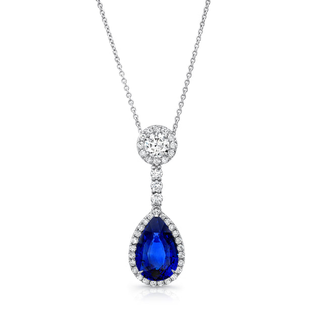 Uneek Precious Collection Halo Blue Sapphire Drop Pendant
