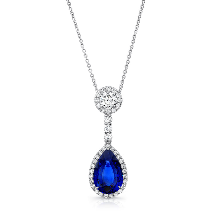 Uneek Precious Collection Halo Blue Sapphire Drop Pendant