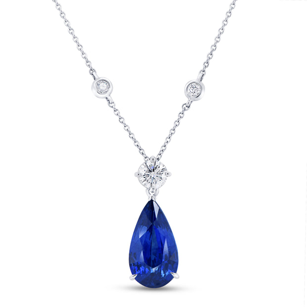 Uneek Precious Collection Pear Blue Sapphire Drop Pendant