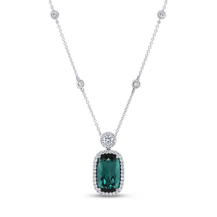 Uneek Precious Collection Cushion Cut Indicolite Tourmaline Drop Necklace