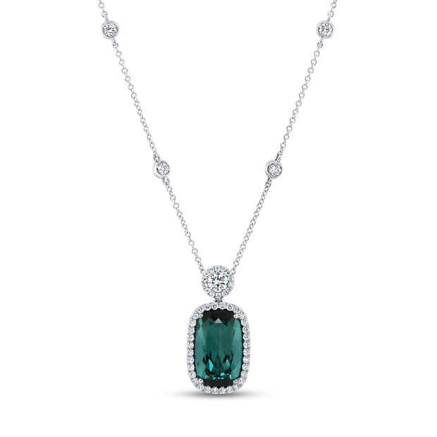 Uneek Precious Collection Cushion Cut Indicolite Tourmaline Drop Necklace