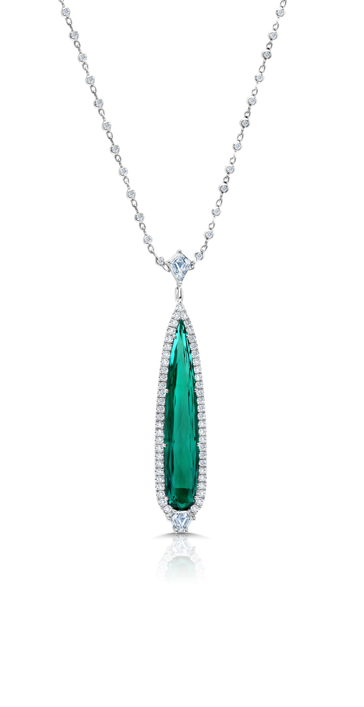 Uneek Precious Collection Halo Pear Indicolite Tourmaline Drop Necklace