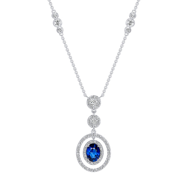 Uneek Precious Collection Halo Oval Blue Sapphire Drop Pendant