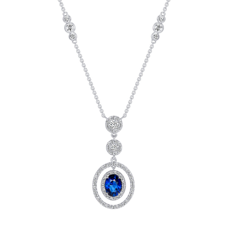 Uneek Precious Collection Halo Oval Blue Sapphire Drop Pendant