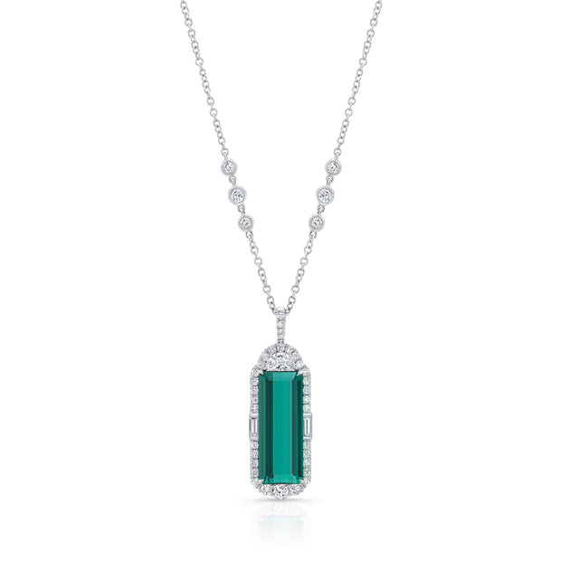 Uneek Precious Collection Halo Emerald Green Tourmaline Drop Pendant