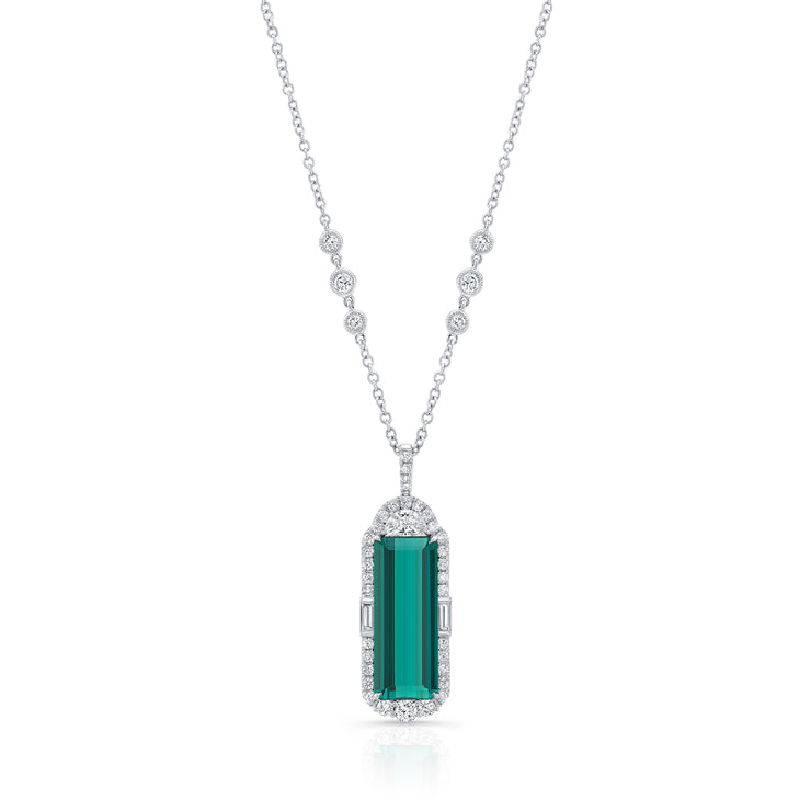 Uneek Precious Collection Halo Emerald Green Tourmaline Drop Pendant