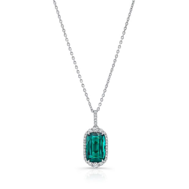 Uneek Precious Collection Halo Cushion Green Tourmaline Drop Pendant