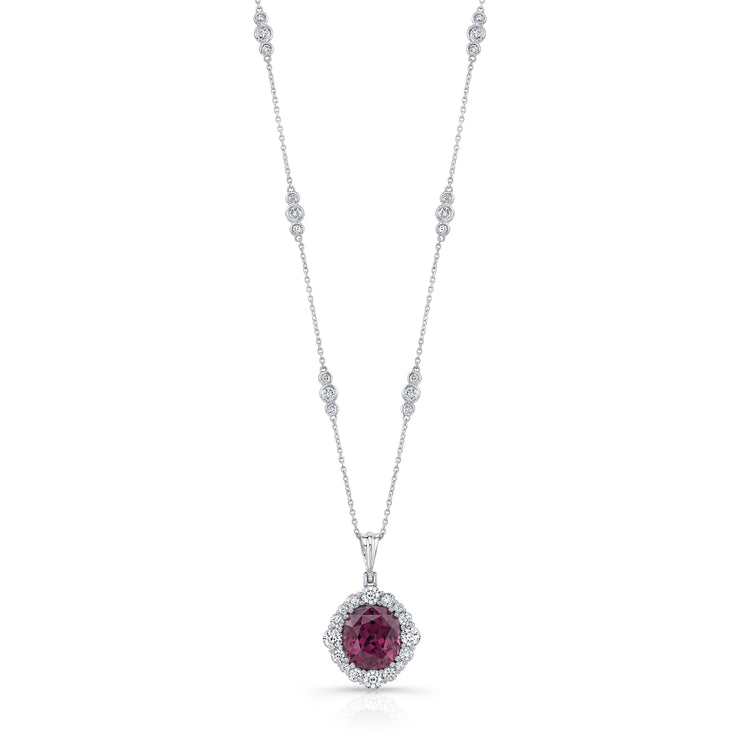 Uneek Precious Collection Halo Cushion Rhodolite Drop Pendant