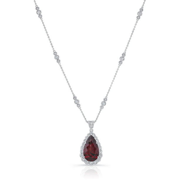Uneek Precious Collection Halo Pear Rhodolite Drop Pendant