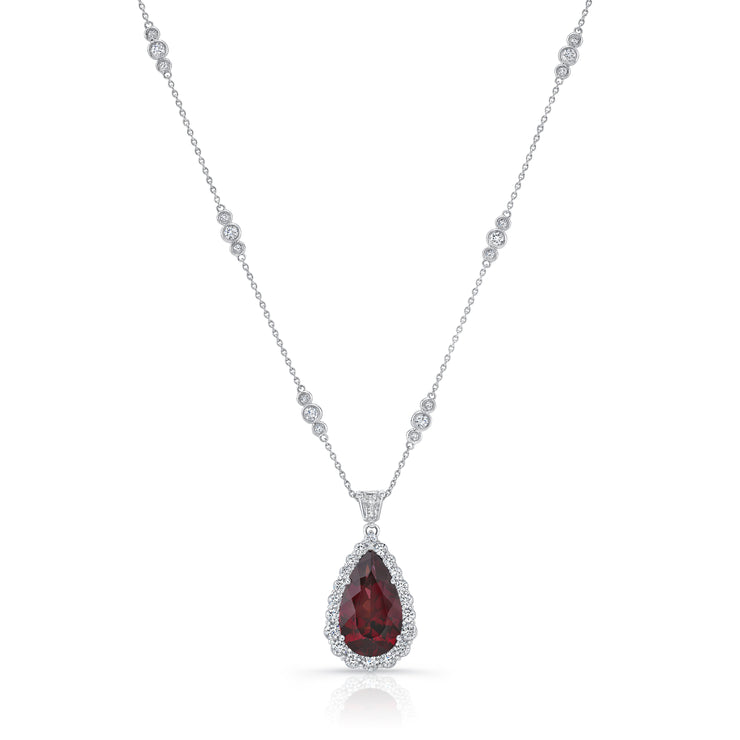 Uneek Precious Collection Halo Pear Rhodolite Drop Pendant