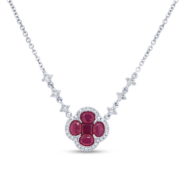 Uneek Precious Collection Floral Round Ruby Drop Necklace