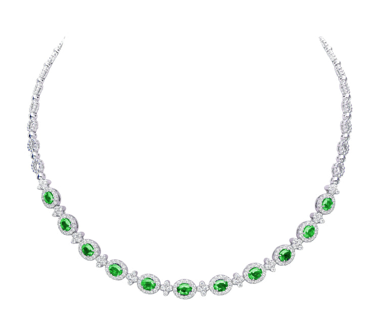 Uneek Precious Collection Oval Shaped Emerald Opera Necklace
