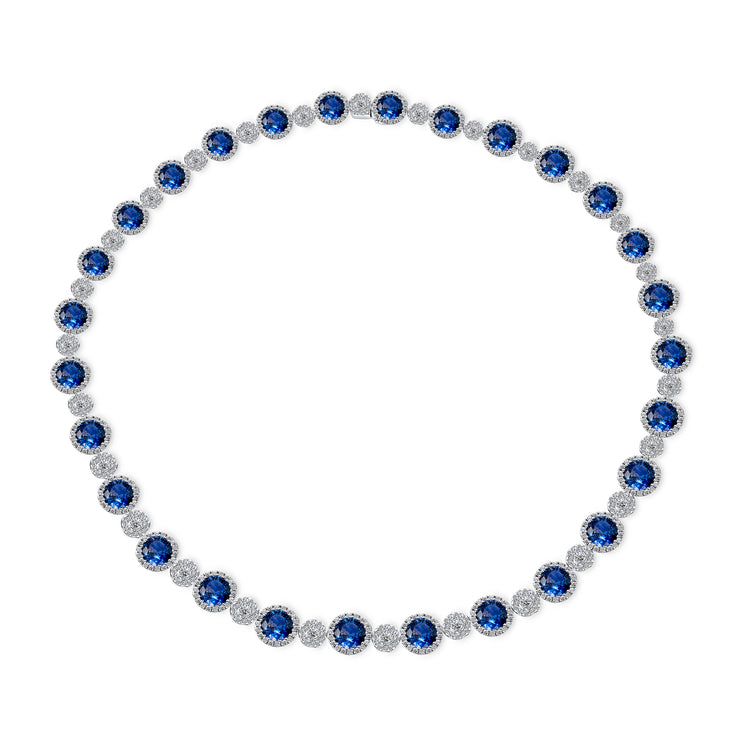 Uneek Precious Collection Round Blue Sapphire Link Necklace