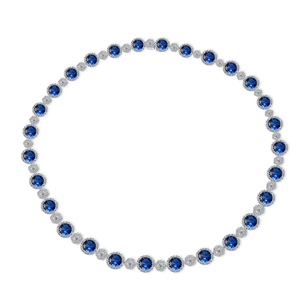 Uneek Precious Collection Round Blue Sapphire Link Necklace
