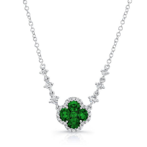 Uneek Precious Collection Floral Oval Shaped Emerald Drop Pendant