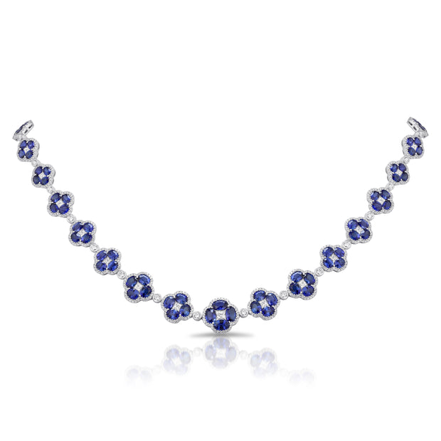 Uneek Precious Collection Floral Oval Blue Sapphire Fashion Necklace
