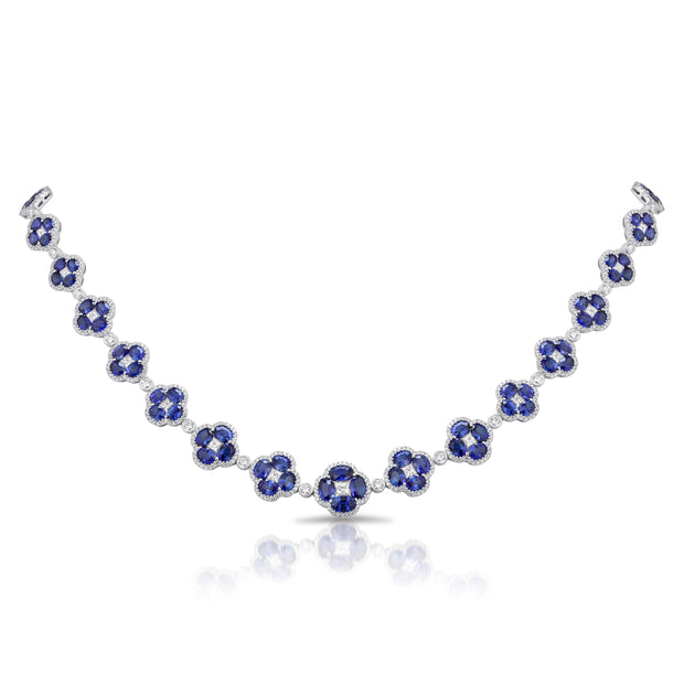Uneek Precious Collection Floral Oval Shaped Blue Sapphire Opera Necklace
