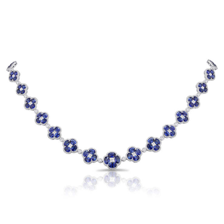 Uneek Precious Collection Floral Oval Blue Sapphire Fashion Necklace