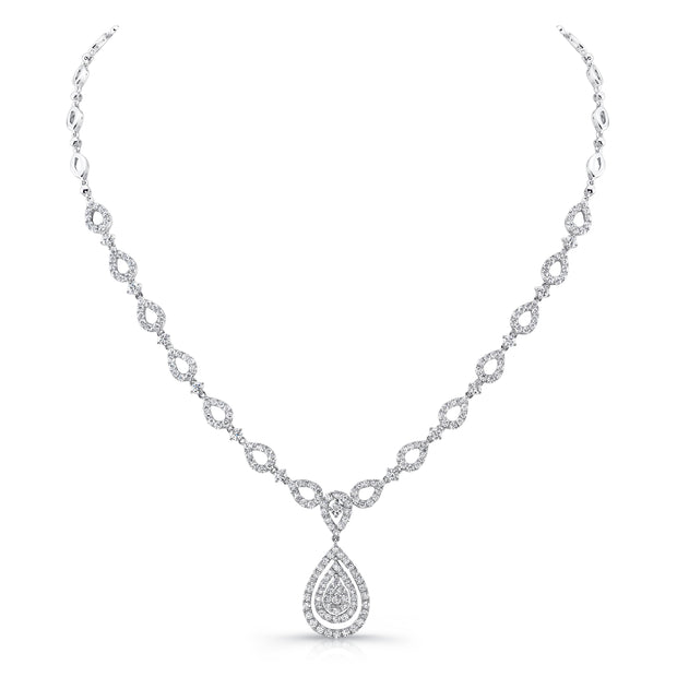 Uneek 4-Carat Teardrop-Motif Diamond Cluster Necklace with Double Floating Halo Around Center Cluster