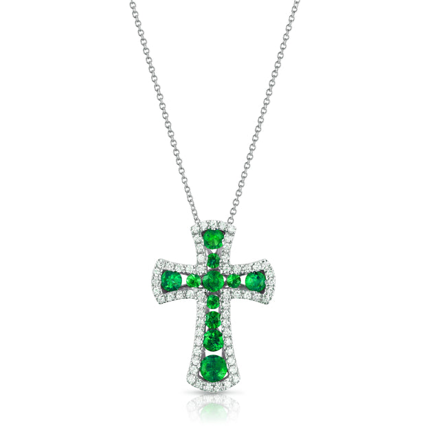 Uneek Precious Collection Cross Round Emerald Religious Pendant