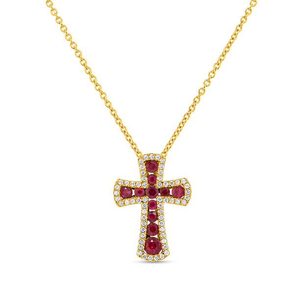Uneek Precious Collection Cross Round Ruby Religious Pendant