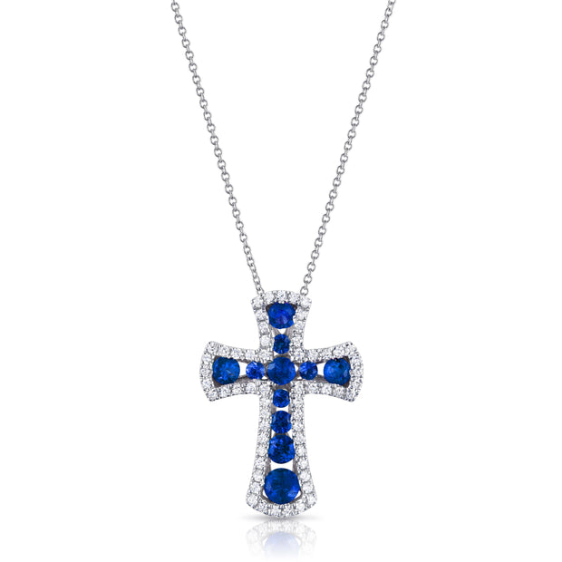 Uneek Sapphire-and-Diamond Cross Pendant