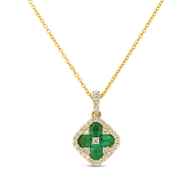 Uneek Precious Collection Floral Oval Shaped Emerald Drop Pendant