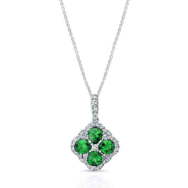 Uneek Precious Collection Floral Oval Shaped Emerald Drop Pendant