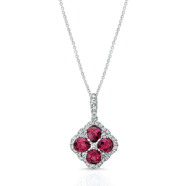 Uneek Precious Collection Floral Oval Ruby Drop Pendant