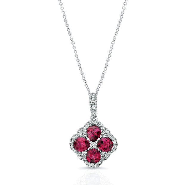 Uneek Precious Collection Floral Oval Shaped Ruby Drop Pendant