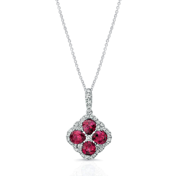 Uneek Precious Collection Floral Oval Ruby Drop Pendant