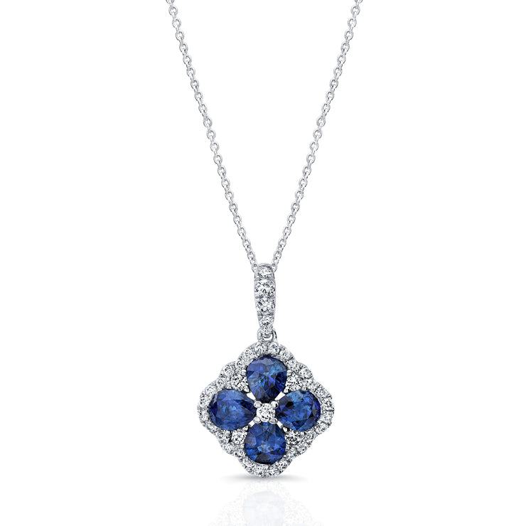 Uneek Precious Collection Floral Oval Shaped Blue Sapphire Drop Pendant