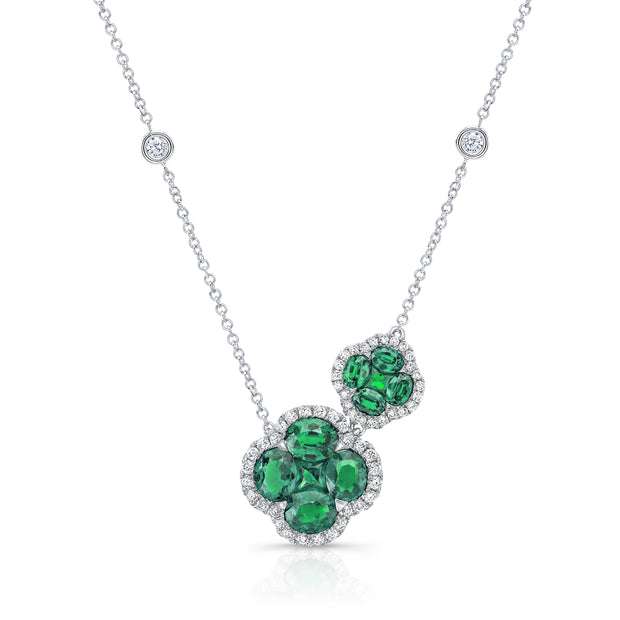 Uneek Precious Collection Floral Oval Emerald Drop Necklace
