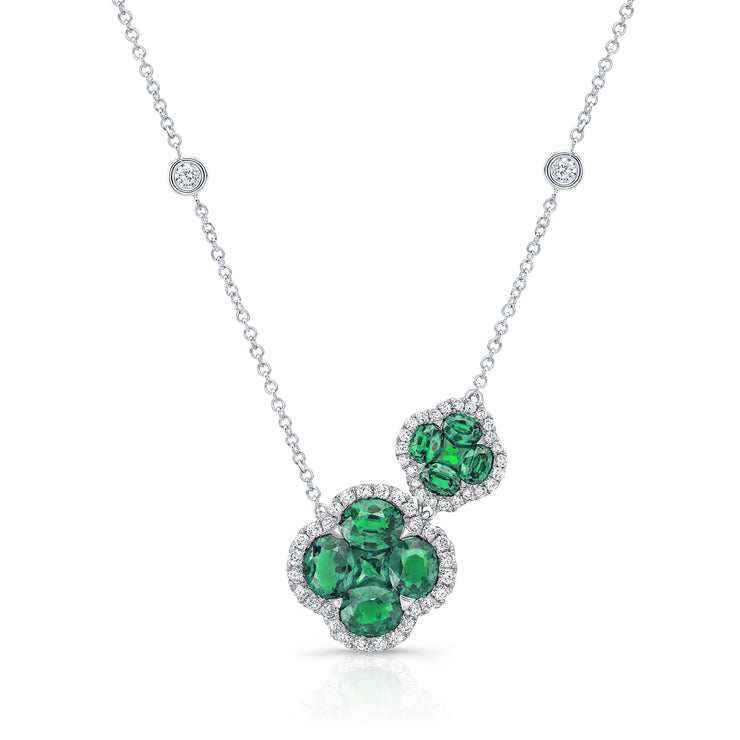 Uneek Precious Collection Floral Oval Emerald Drop Necklace