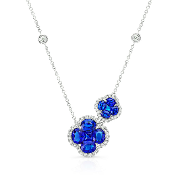 Uneek Precious Collection Floral Oval Blue Sapphire Drop Pendant