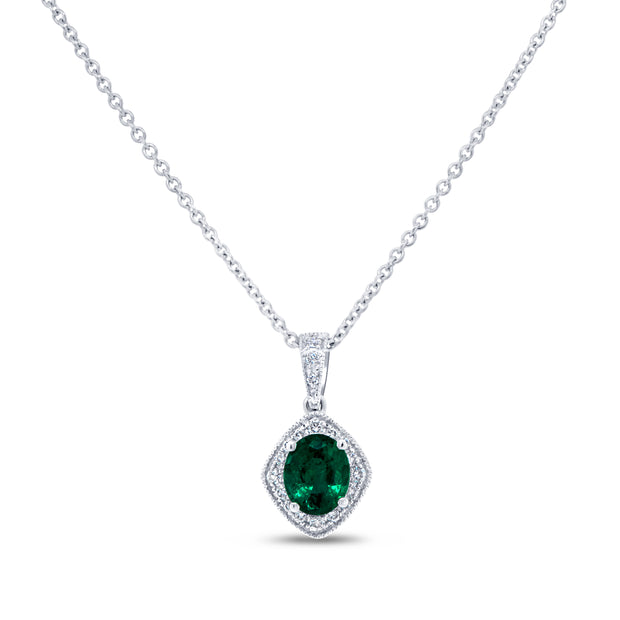 Uneek Precious Collection Halo Oval Emerald Drop Pendant