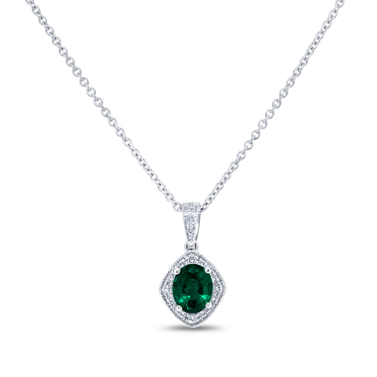 Uneek Precious Collection Halo Oval Emerald Drop Pendant