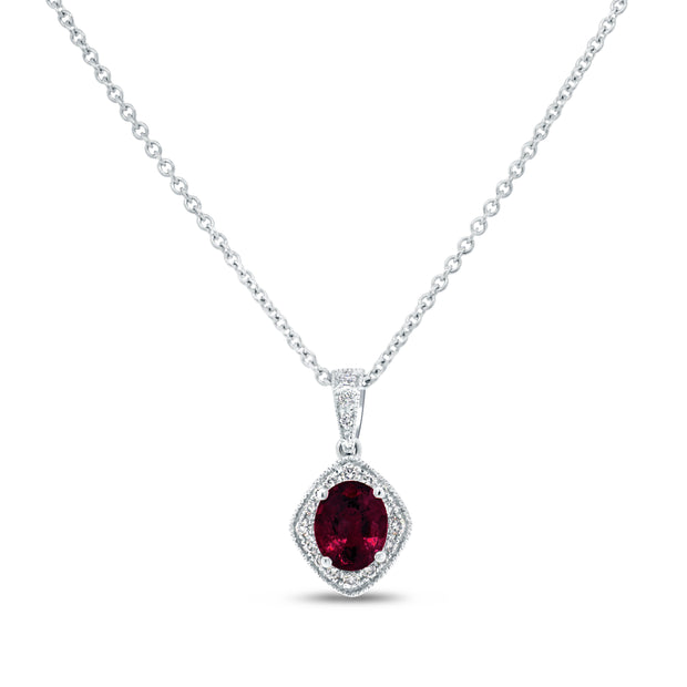 Uneek Precious Collection Halo Oval Ruby Drop Pendant