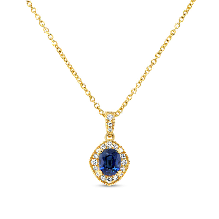 Uneek Precious Collection Halo Oval Blue Sapphire Drop Pendant