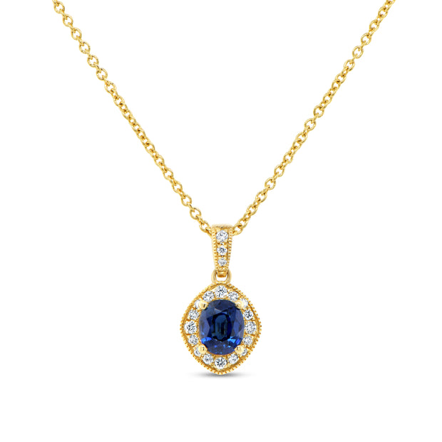 Uneek Precious Collection Halo Oval Blue Sapphire Drop Pendant